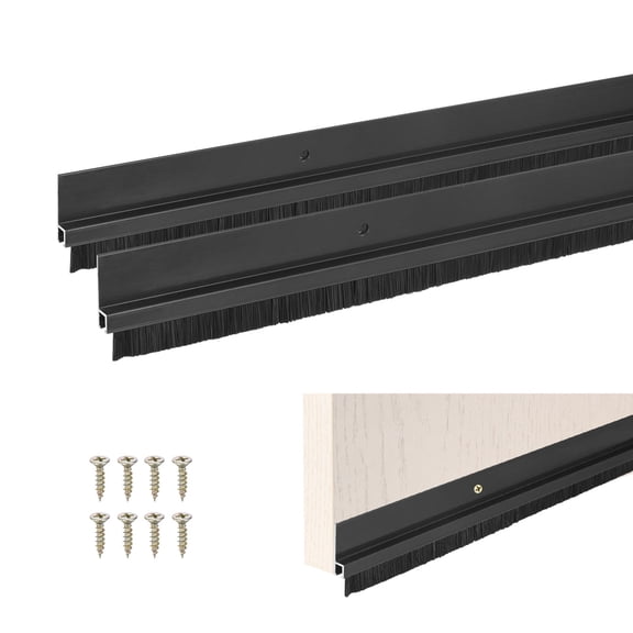 2-Pack Door Brush Bottom Sweep, 39" L x 1.4" W H-Shape Aluminum Alloy Base with 0.4" Nylon Brush for Home/Garage Door Seal [Black]