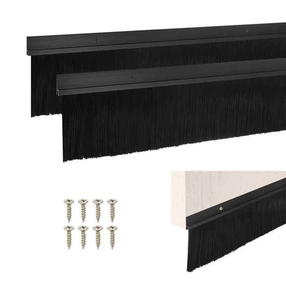 2-Pack Door Brush Bottom Sweep, 39" L x 4.5" W H-Shape Aluminum Alloy Base with 3.5" Nylon Brush for Home/Garage Door Seal [Black]