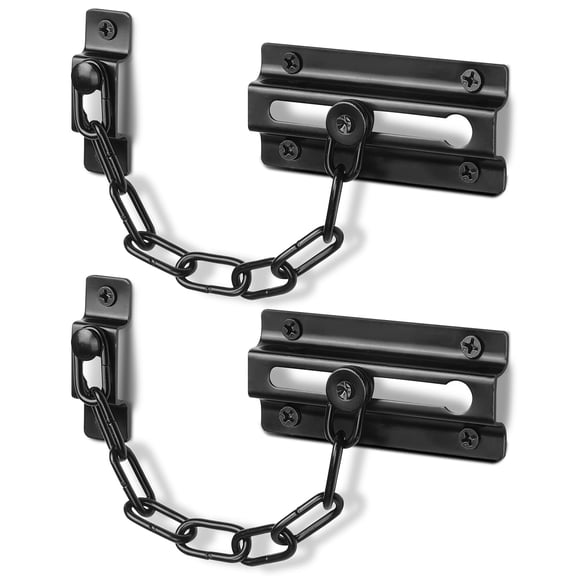 2 Pack Door Chain Lock Black, Security Door Chain for Inside Door, Premium Thickened Chain Door Lock with 12 Screws