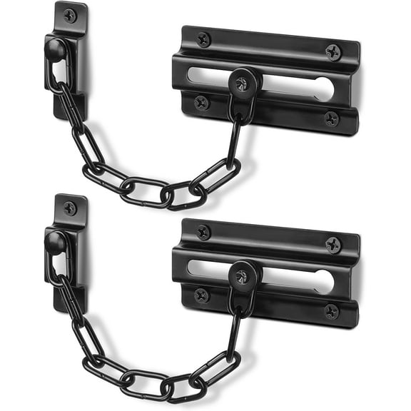 2 Pack Black Security Door Chain - Premium Thickened Design with 12 Screws