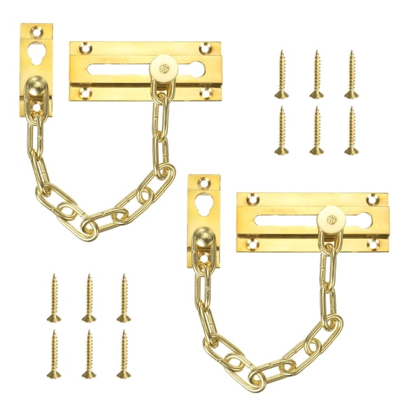 2 Pack Door Chain Lock, Security Chain Door Guard with Screw, Heavy Duty Lock for Home Office, Hotel Apartment, Inside Door, Brass Tone
