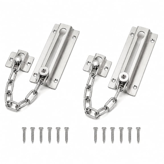 2 Pack Door Chain Lock, Stainless Steel Security Door Chain for Inside Doors with 12 Screws, Chain Door Guard Latch for Front Door, Home, Hotel, Apartment