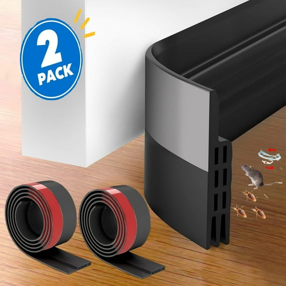 2 Pack Door Draft Stopper, 37 Inch Under Door Sweep Bottom Blocker with Rubber Seal Strip, Under Door Seal for Exterior/Interior, Soundproof Weather Stripping Door Seal (Black)