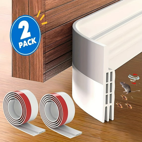 2 Pack Door Draft Stopper, 37 Inch Under Door Sweep Bottom Blocker with Rubber Seal Strip, Under Door Seal for Exterior/Interior, Soundproof Weather Stripping Door Seal (White)