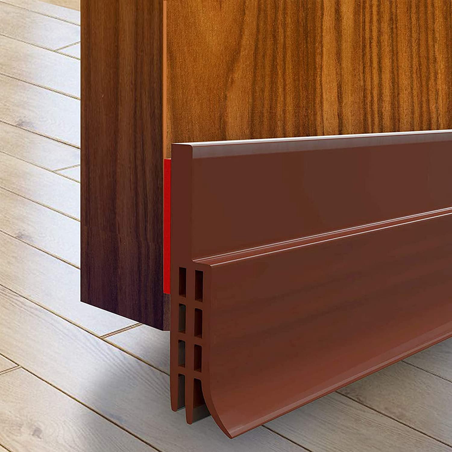 2 Pack Door Draft Stopper Under Door Seal for Exterior/Interior Doors, Door Sweep Strip Under Door Draft Blocker, Soundproof Door Bottom Weather Stripping, 2" W x 39" L, Brown
