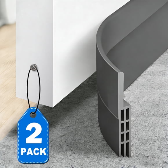 2-Pack Door Draft Stopper, Silicone Under-Door Sweep Weather Stripping Seal, 2” W x 39” L, Adhesive Noise & Cold Air Blocker for Interior/Exterior Doors & Windows, White