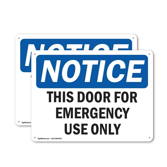 (2 Pack) This Door For Emergency Use Only OSHA Notice Sign 14 Inch X 10 Inch Plastic Sign, Weather Resistant, UV Protected for Workplace, Business, and Construction Site, Made in the