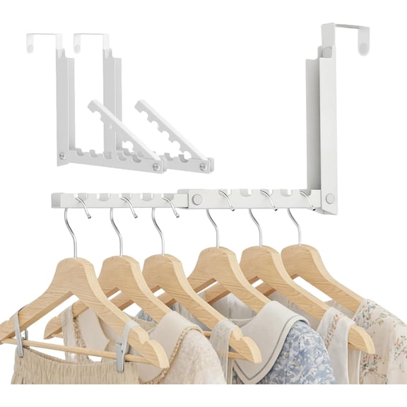2 Pack Over The Door Hooks,Over The Door Clothes Hanger with 10 Ridges,Space-Saving Over The Door Drying Rack,Door Hooks for Hanging Clothes,Larger Capacity Over The Door Hanger White