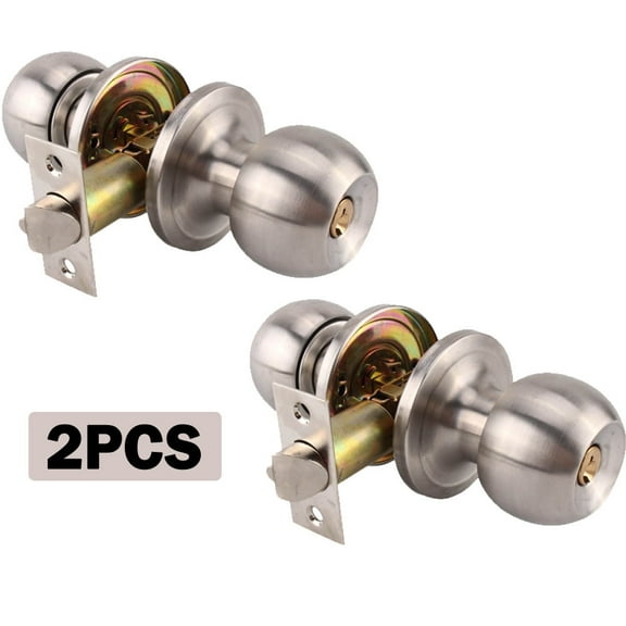 2 Pack Door Knob with Lock and Key, Bedroom Bathroom Door Knobs Interior Door Lock Satin Keyed Entry Doorknob Tuilp Door Handle Lock with Key