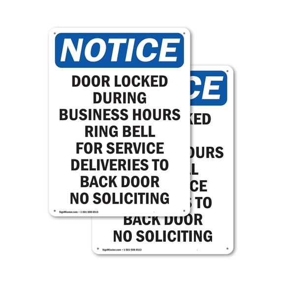 (2 Pack) Door Locked During Business Hours OSHA Notice Sign 12 Inch X 18 Inch Plastic Sign, Weather Resistant, UV Protected for Workplace, Business, and Construction Site, Made in the