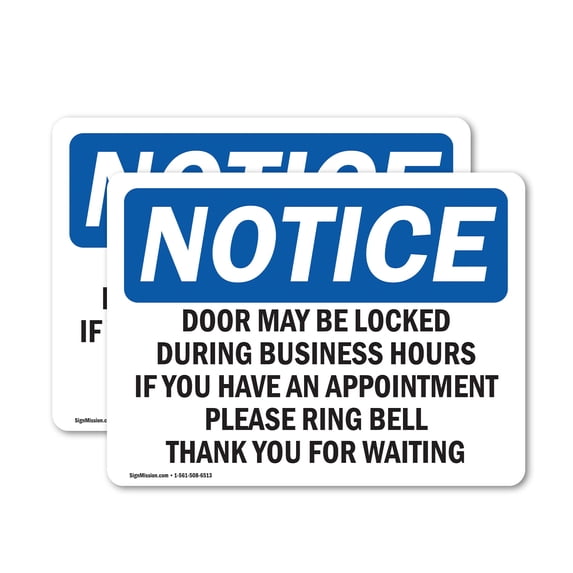 (2 Pack) Door May Be Locked During Business Hours OSHA Notice Sign