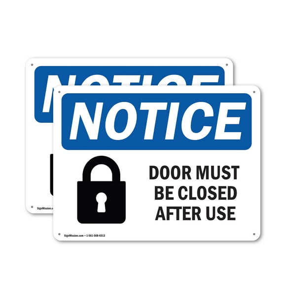 (2 Pack) Door Must Be Locked After Use OSHA Notice Sign 14 Inch X 10 Inch Indoor / Outdoor Rust-Free Aluminum Metal Signs for Workplace, Workshop, and Construction Site, Made in the USA