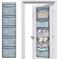 thumbnail image 1 of 2 Pack Over The Door Organizer with 5 Large Pockets Foldable Hanging Closet Storage Baby Essentials Sundries Stuffed Animal Storage with 2 Metal Hooks, 1 of 8