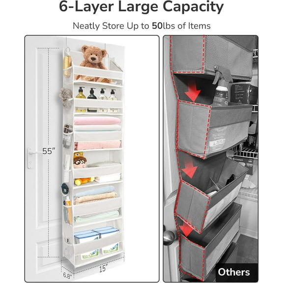 2 Pack Over The Door Organizer with 6 Large Pockets 12 Side Pockets, 50lbs Weight Capacity Door Hanging Organizer for Bedroom, Bathroom, Pantry, Nursery Storage, Beige