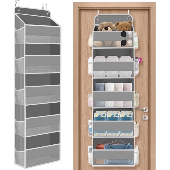 2 Pack Over The Door Organizer, Hanging Storage Organizer with Clear Window, 40lb Ultra Sturdy Large Capacity Room Organizer for Pantry Laundry Bathroom Nursery Closet (Beige)