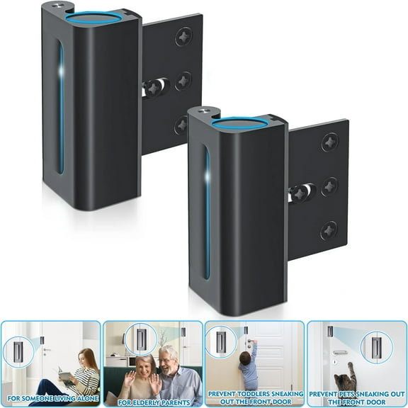 2 Pack Door Reinforcement Lock Withstands 800lbs of Force - Black Extra Door Lock with 8 Screws Prevents Unauthorized Entry,Add a Door Security Lock
