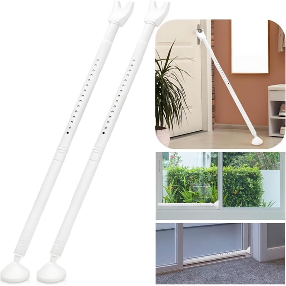 2 Pack Door Security Bar, Heavy Duty Metal Door Stoppers Security Patio Bars, 2-in-1 Adjustable Sliding Doors Lock Jammer Stopper for Window, Apartment, Home, Hotel Room, White