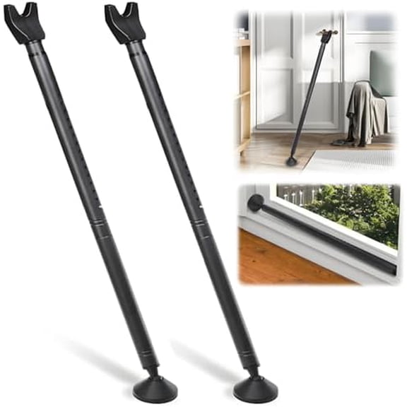 2 Pack Door Security Bars, Anti-Slip Heavy Duty Door Stoppers Sliding Patio Bar, 2-in-1 Adjustable Jammer Barricade Security Door Lock Bar for Apartment, Home, Travel, Hotel Room