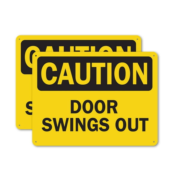 (2 Pack) Door Swings Out OSHA Caution Sign 14 Inch X 10 Inch Plastic Sign, Weather Resistant, UV Protected for Workplace, Business, and Construction Site, Made in the USA