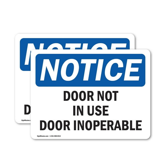 (2 Pack) Door Not In Use Door Inoperable OSHA Notice Sign 10 Inch X 7 Inch Vinyl Label Decal Sticker Weather Resistant, UV Protected for Workplace, Business, and Construction Site, Made
