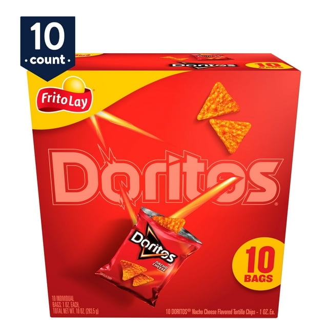 2 Pack Doritos Nacho Cheese Tortilla Snack Chips, 1oz, 10 Count Bags