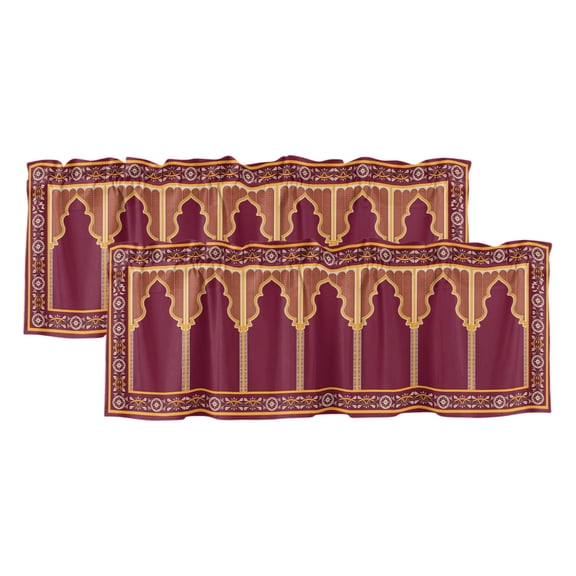 2 Pack Double Arches Valance for Window Ornate Golden Red Floral Frame Kitchen Valance Rod Pocket Short Curtain Topper Decorative Window Treatment for Living Room Bedroom 42"x12"