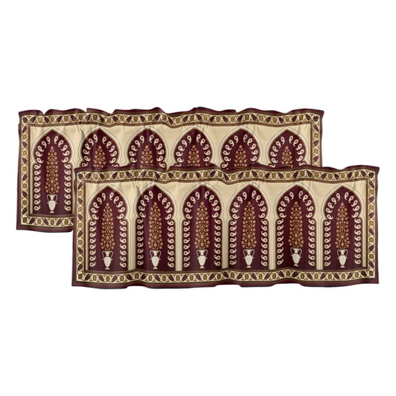 2 Pack Double Arches Valance for Window Vintage Traditional Beige Brown Tree Amphorae Symmetrical Kitchen Valance Rod Pocket Short Curtain Window Topper Treatment for Living Room Bedroom 42"x12"