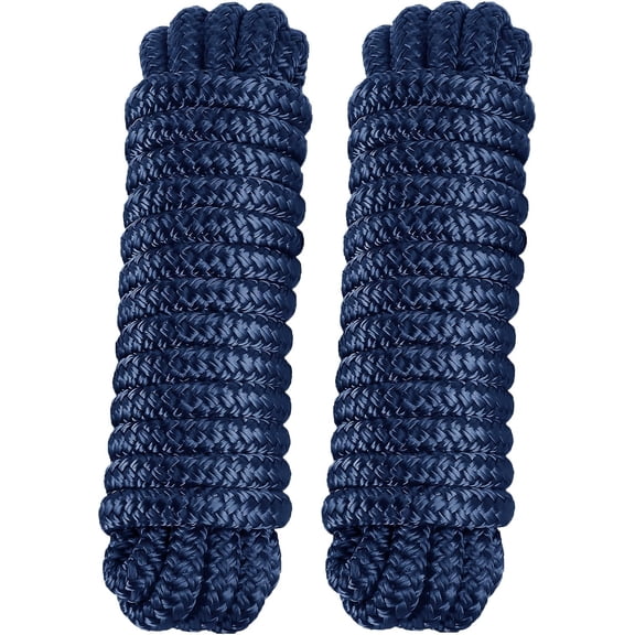 2-Pack Double Braid 3/8" x 20' Dock Lines – Nylon Boat Ropes for Docking with 12" Spliced Eye – Heavy Duty Marine Rope – Soft & Durable Boat Lines for Pontoon and Light Boat (Navy Blue)