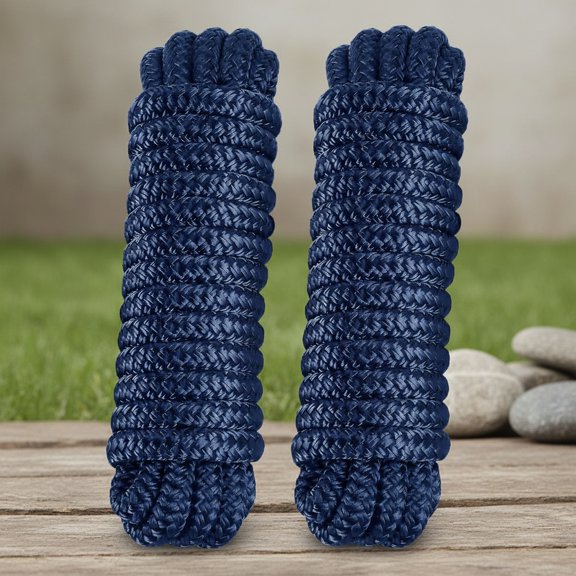 2-Pack Double Braid Dock Lines Nylon Boat Ropes for Docking with Spliced Eye Heavy Duty Marine Rope Soft & Durable Boat Lines for Pontoon and Light Boat (Navy Blue)