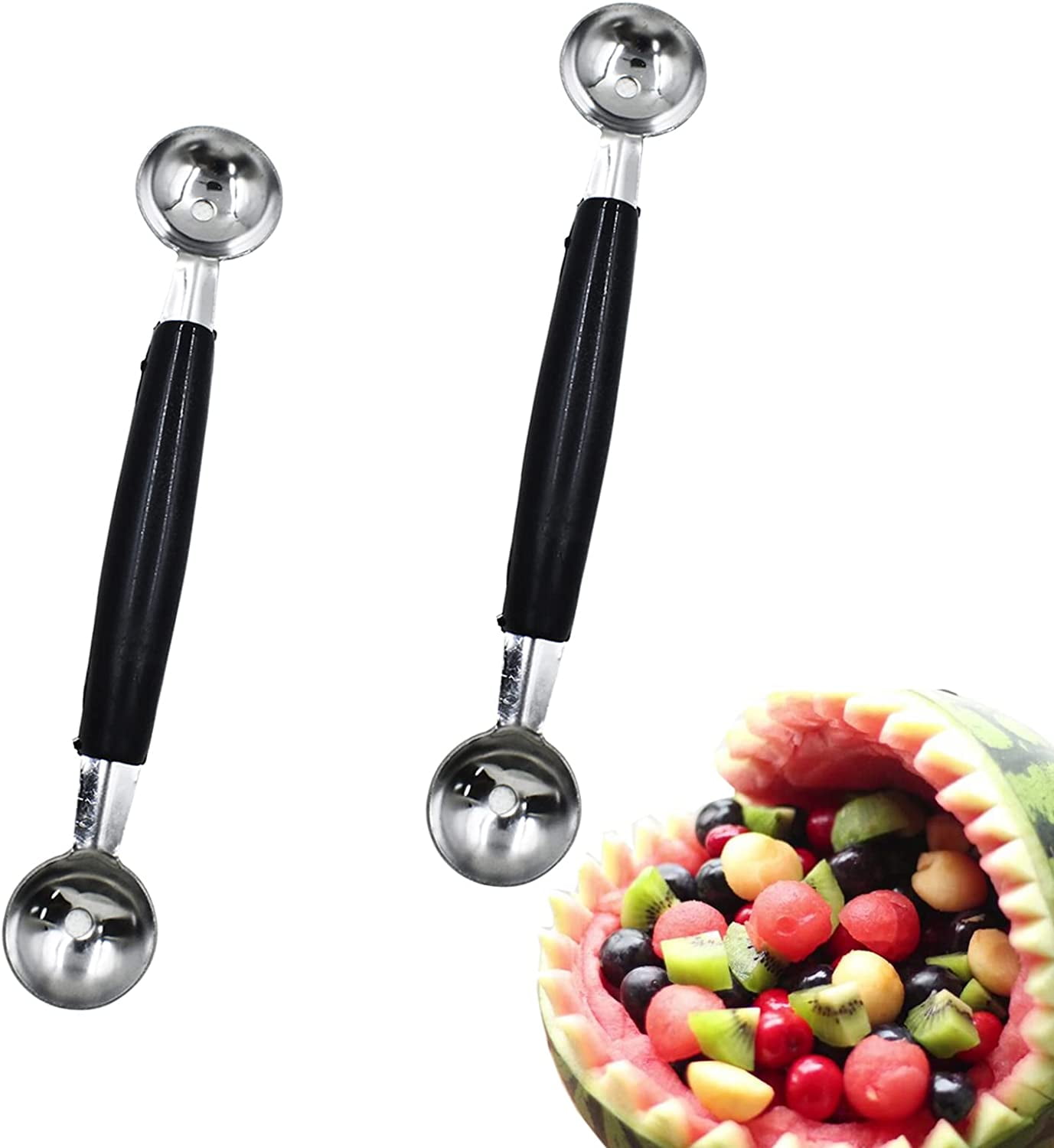 2 Pack Double Ended Headed Fruit Icecream Ball Spoon, Stainless Steel