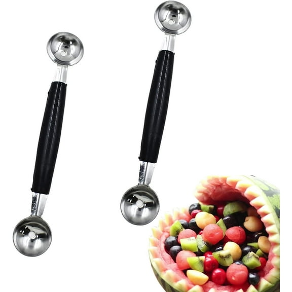 2 Pack Double Ended Headed Fruit Icecream Ball Spoon,Stainless Steel Melon Baller,Smooth Round Melon Balls Melon Scoop for Watermelon,Ice Cream,Fruits,Sorbet,Meatball