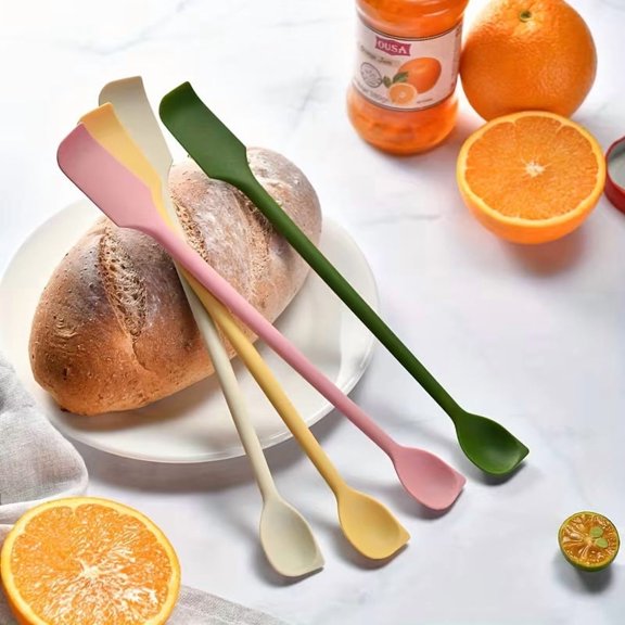 2-Pack Double-Ended Silicone Jam Spoon with Geometric Pattern  Ergonomic Handle for Spreading Jams, Sauces & Butter  Durable PC & Silicone Kitchen Utensil