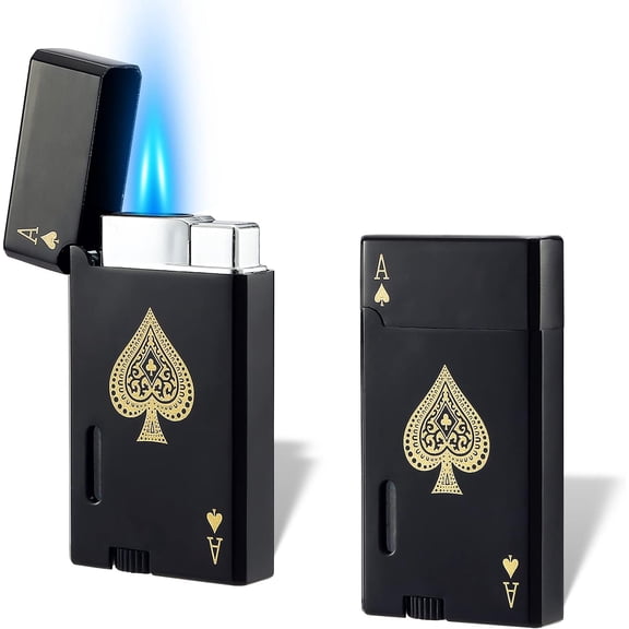 2 Pack Double Flame Torch Lighter, Classic Pocket Ace Lighters with Visible Window, Adjustable Jet Torch, Refillable Without Butane (Ace Black)