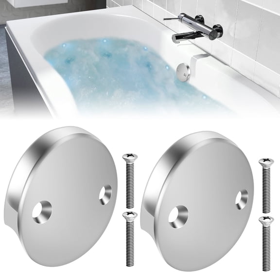2 Pack Double Hole Bathtub Overflow Drain Cover with Screws ABS Tub Overflow Plate Replacement Hardware Silver 3.25 Inch