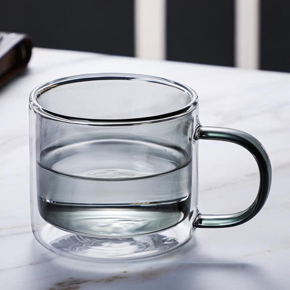 Double Layer Contruction Thickened Glass Cup with Scald-proof Handle, Clear Wide Mouth Drinking Glass Cup for Hot or Cold Beverages
