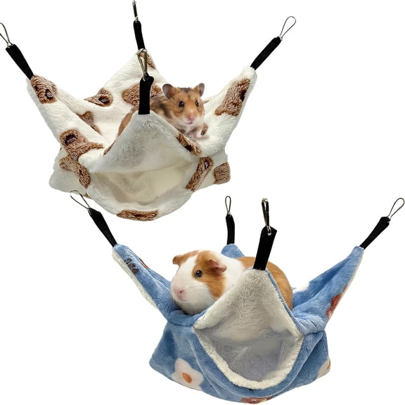 2-Pack Double-Layer Fleece Hammock – Cozy Hideout for Guinea Pigs, Rats & Small Pets, with Sturdy Hooks, Washable