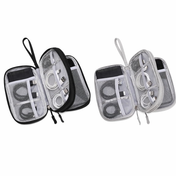 2 Pack Double Layer Oxford Digital Storage Bag, Portable Travel Cable Organizer Case for Charging Cables, Power Banks & Travel Document Storage