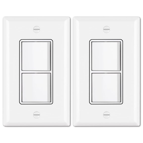 2 Pack Double Rocker Light Swit, Single Pole Combination Interrupter, 15A 120V, Dual Control Paddle Rockers, in-Wall On/Off Swit, Wall Plate Included, White, UL Lted