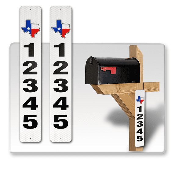2 Pack Double Sided Address Numbers for House Signs, Customized Vertical 911 Emergency Mailbox/House Numbers/Letters Signs, Highly Reflective Pre Drilled Aluminum Signs, Waterproof (6x18, Texas)