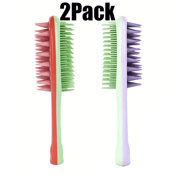 2-Pack Double Sided Silicone Shampoo Brush, 2-in-1 Scalp Massager & Hair Detangler Comb, Wet Dry Use for Deep Cleansing, Dandruff Reduction, Hair Growth Stimulation