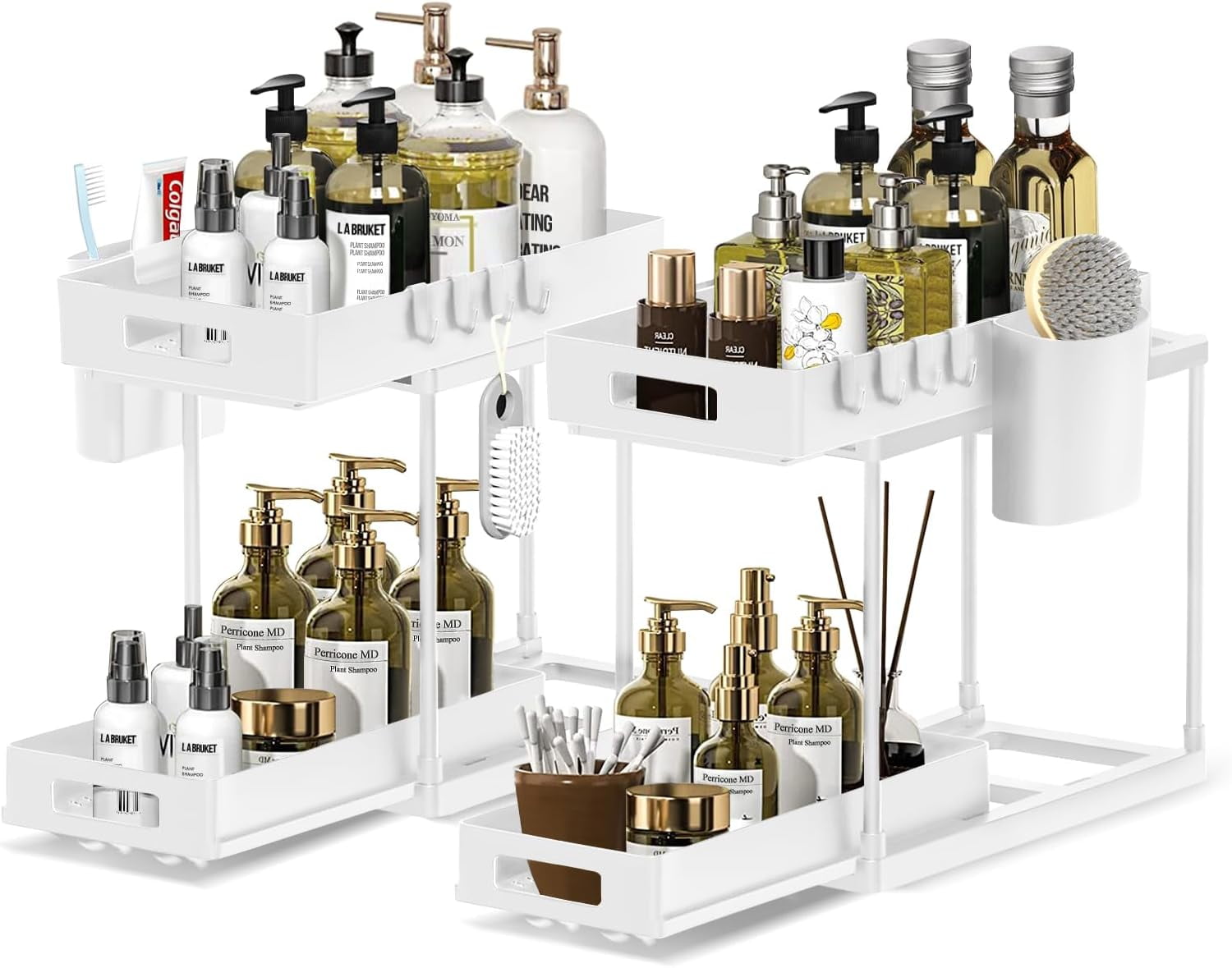 White Double Sliding 2-Tier Under Sink Organizer