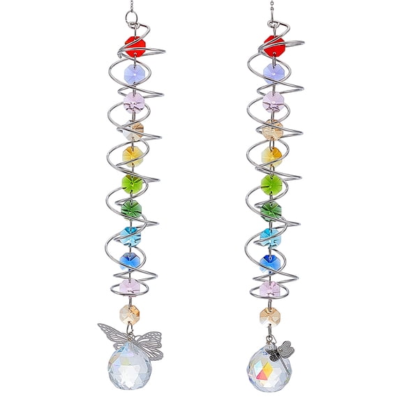 2 Pack Double-Spiral Wind Spinner Tail Glass Gazing Ball with Chain Gazing Ball Spiral Tail Weather-Resistant Decor