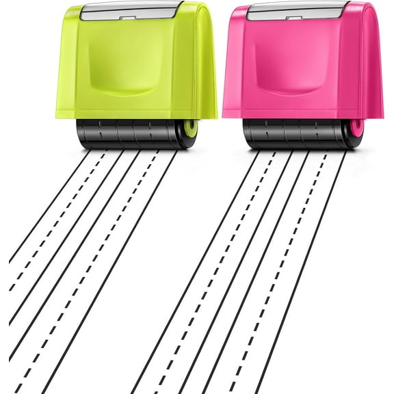 2 Pack Double Stack Dashed Line Roller Stamp Self Inking Rolling Stamp Black Ink Handwriting Practice Tool for Teachers Classroom Primary Special Educational Kindergarten(Green, Pink)