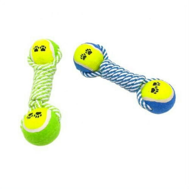 2 Pack Double Tennis Ball Lot Tug Braid Rope Chew Toy Aggressive Chewers