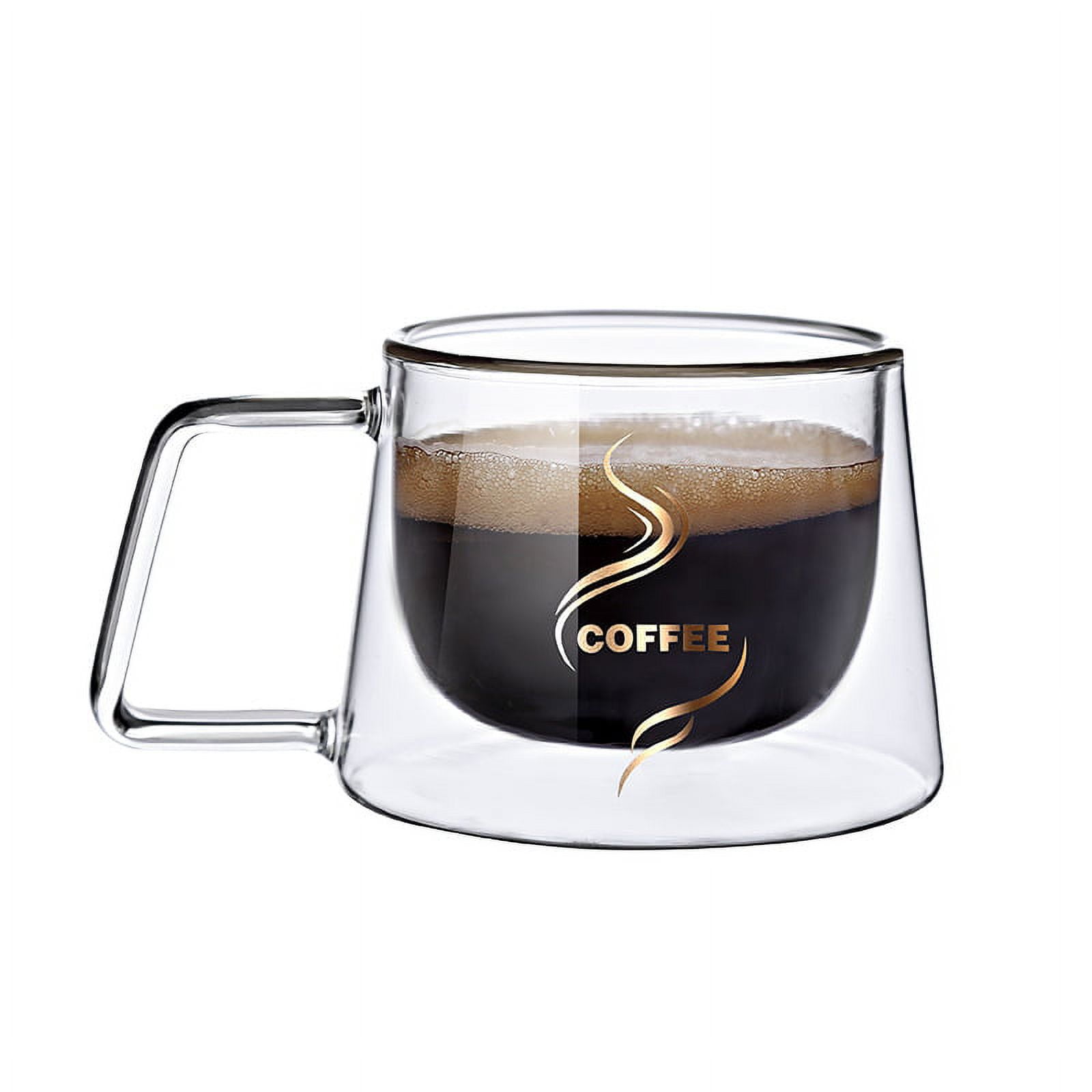 MEWAY 12oz/2 PACK Coffee Mugs,Clear Glass Double Wall Cup with handle for  Coffee, Tea, Latte, Cappuccino (12 oz，2)