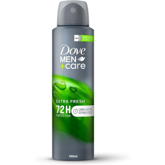(2 Pack) Dove Men+ Care Antiperspirant Deodorant Body Spray, Extra Fresh, Citrus Scent, Triple Defense Technology & 72H Protection, 150ml
