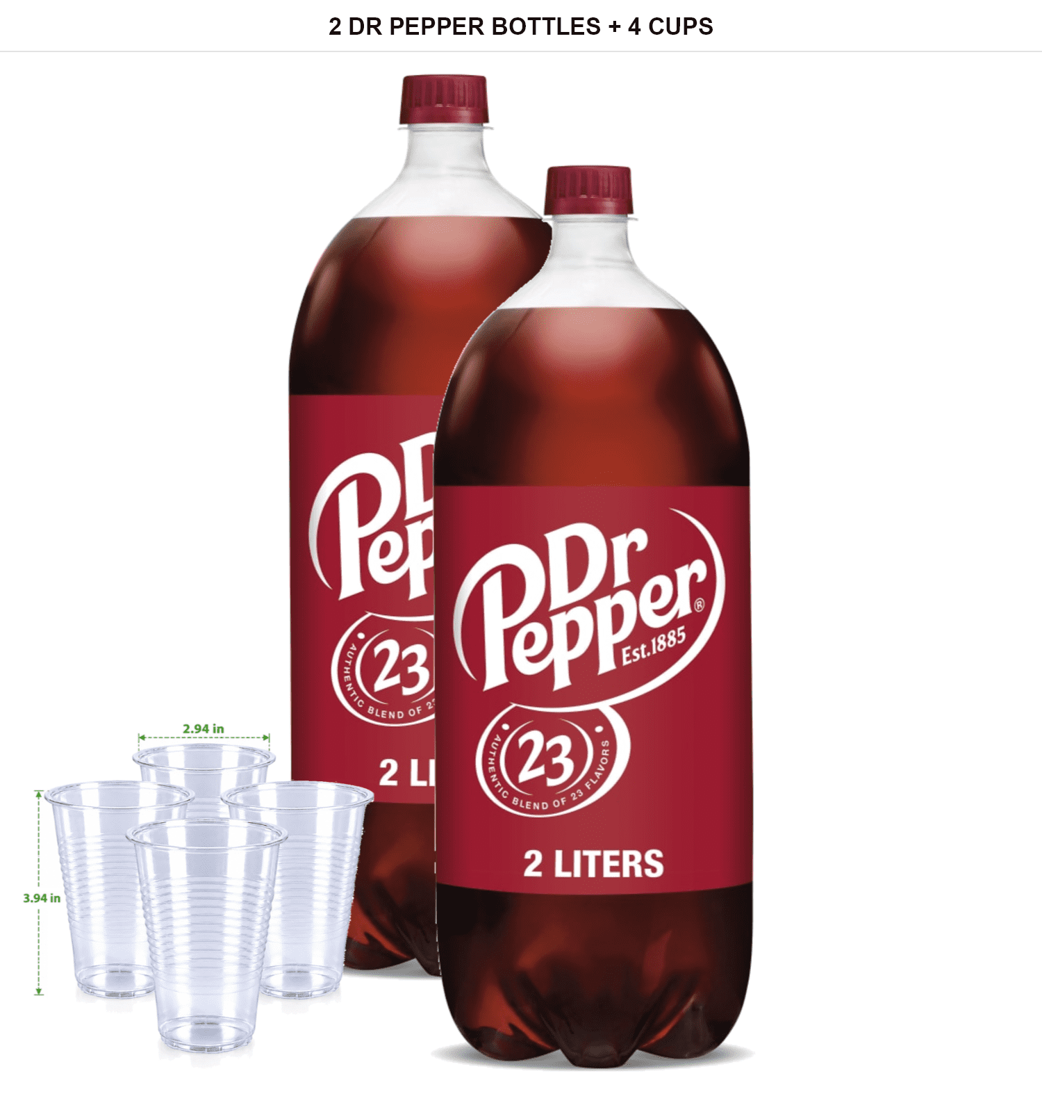 2 Pack | Dr Pepper Soda, 2 Bottles, 2 L Each with 4x Disposable Cups ...
