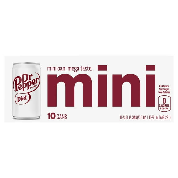 2 Pack - Dr Pepper Soda Diet Mini Cans Box - 10-7.5 Fl. Oz. Package May Vary