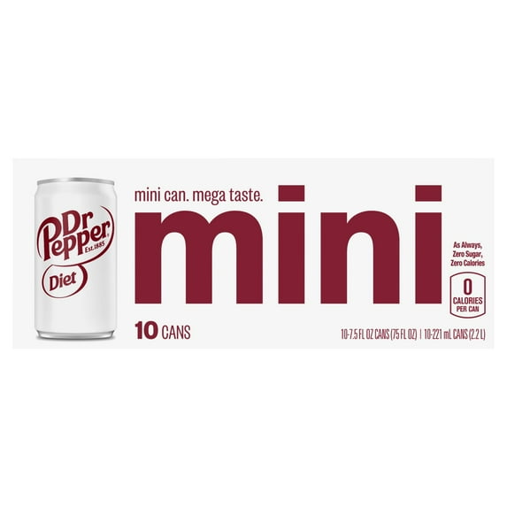 2 Pack - Dr Pepper Soda Diet Mini Cans Box - 10-7.5 Fl. Oz. Package May Vary