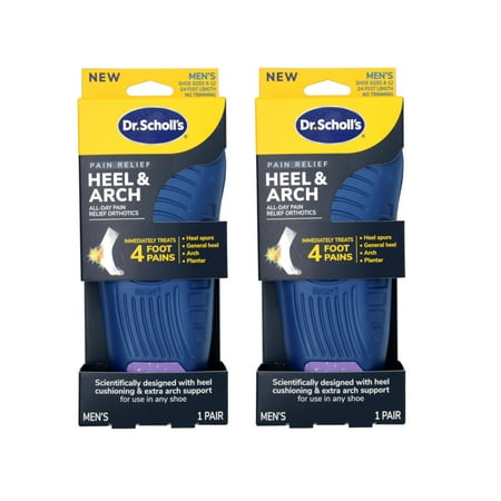 2 Pack - Dr. Scholl's Heel & Arch All-Day Pain Relief Orthotics, Men's 8-12, 1 Pair, 3/4 Length